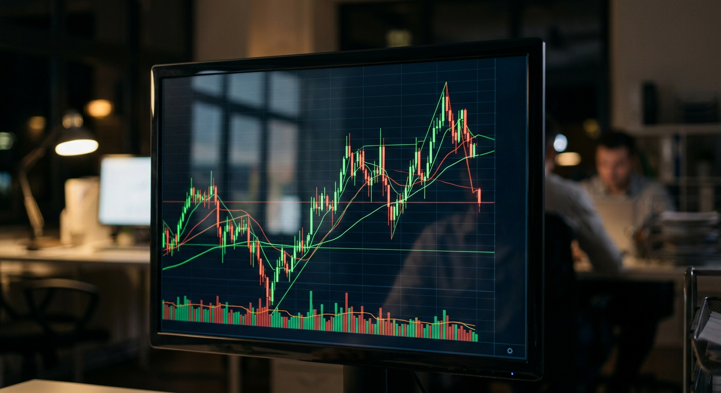 Close-up of stock market style price fluctuation graphs on a computer screen