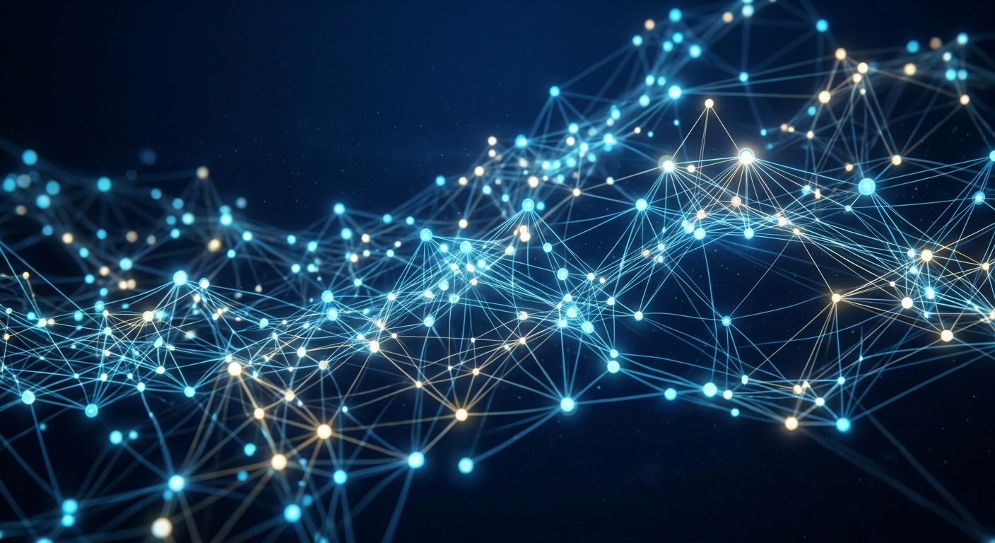 Digital network of interconnected data points representing market predictions