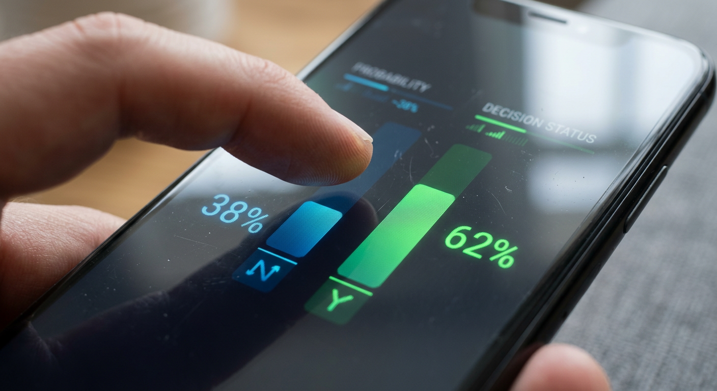 Close-up of a smartphone screen showing percentage-based probability bars for event outcomes