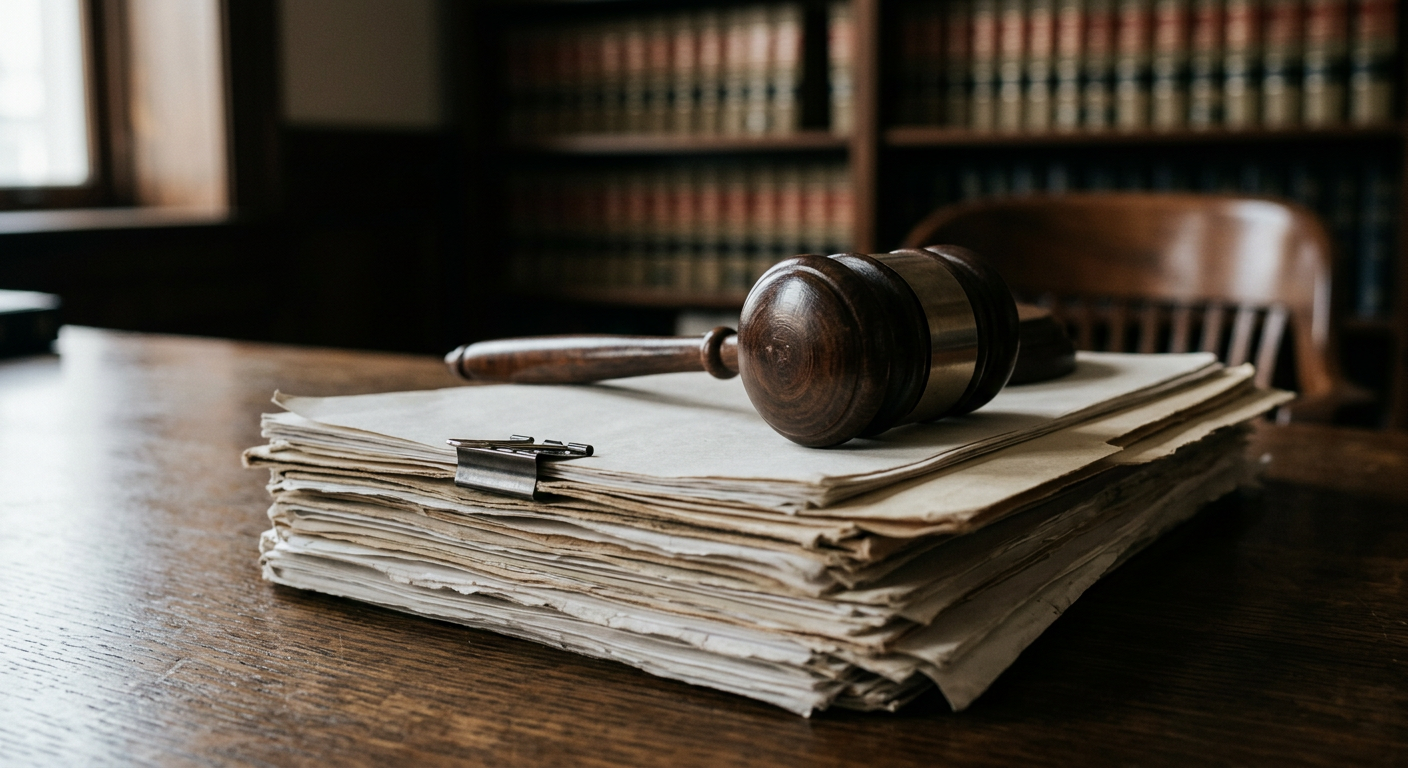 Gavel and legal documents on a desk symbolizing regulatory and courtroom disputes over event contracts