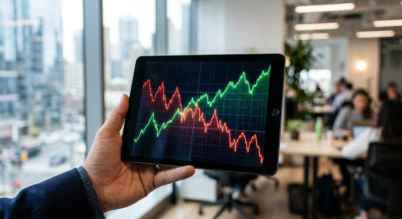 Close-up of stock market style probability graph on tablet screen