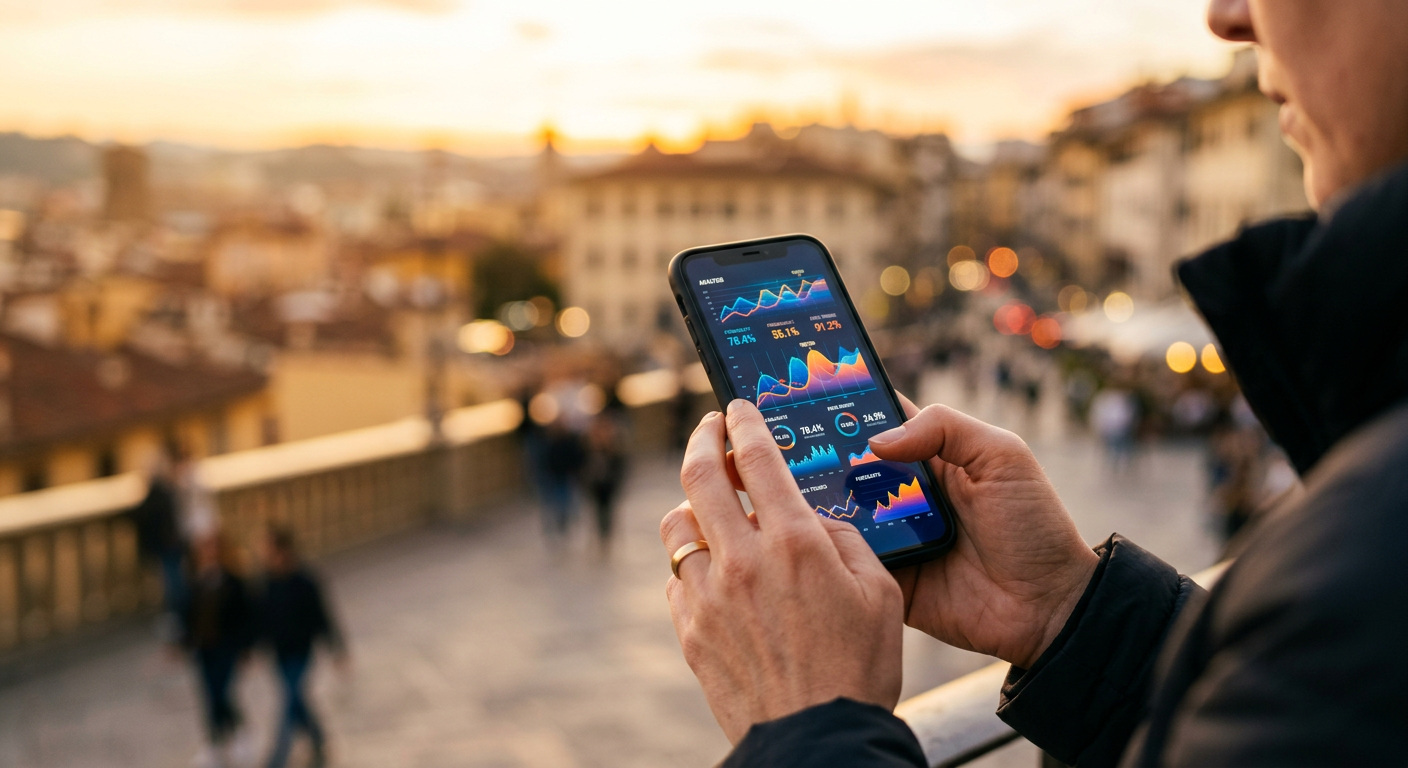 Silhouette of person checking event outcome data on phone outdoors