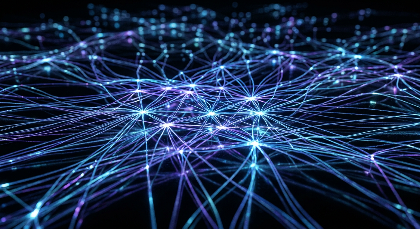 Visual metaphor of smart contracts as glowing interconnected digital nodes handling secure transactions