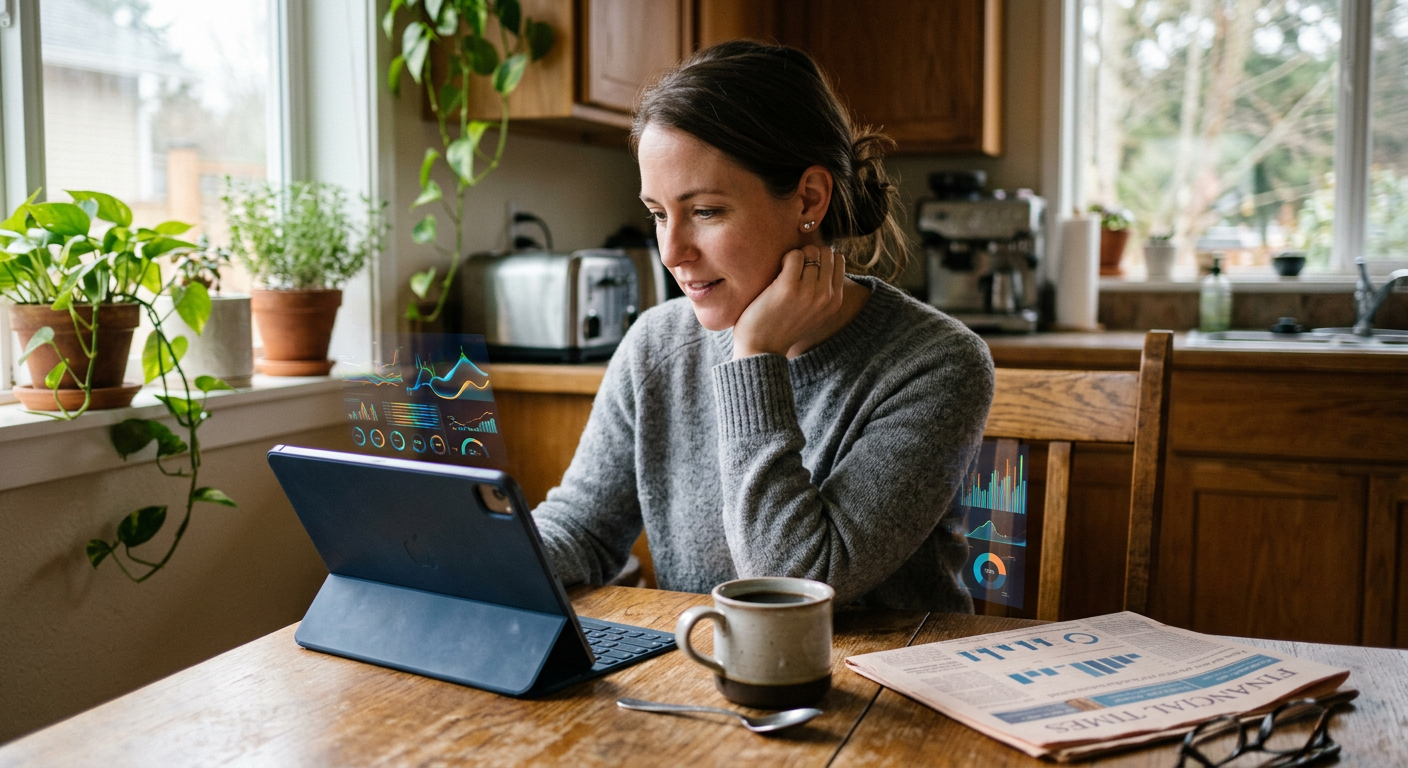 Person checking Federal Reserve rate decision news alongside financial charts