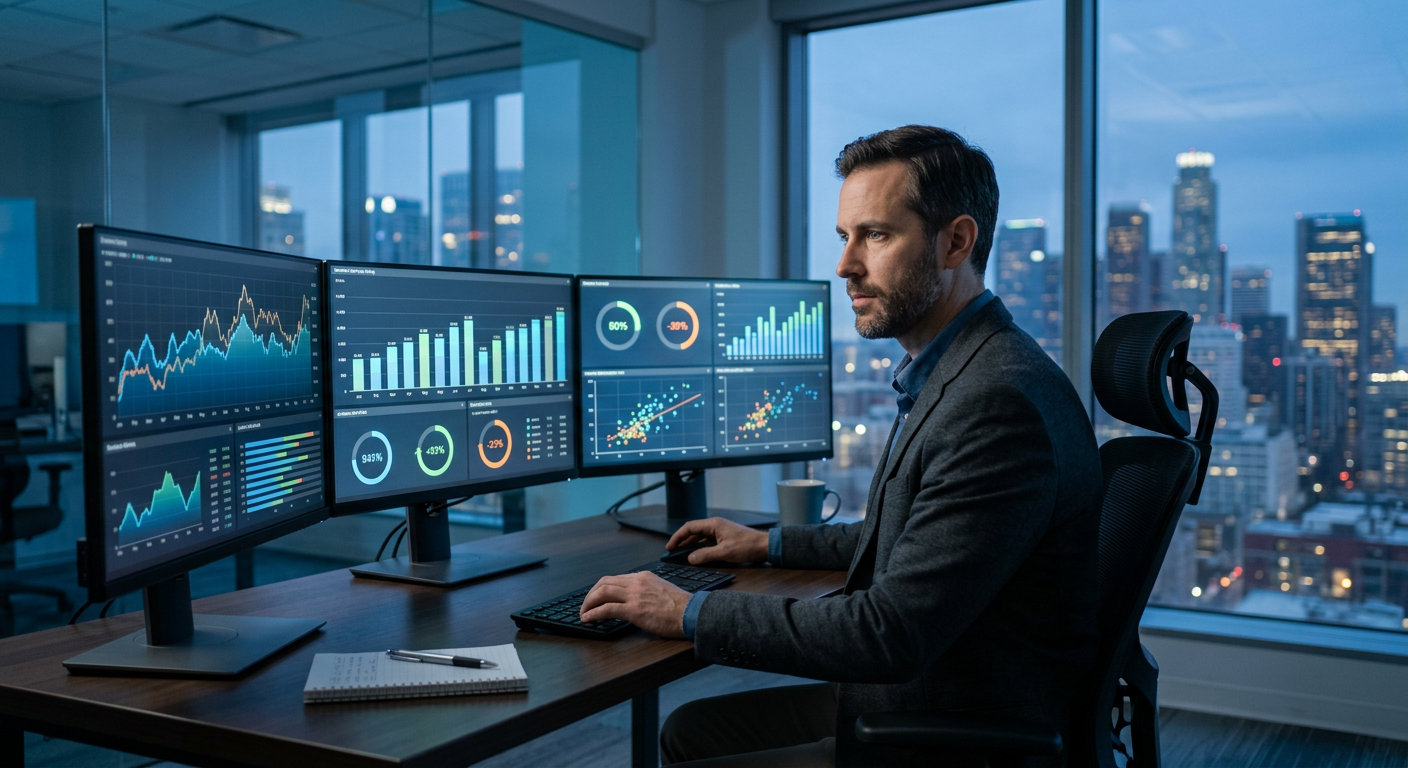 Financial analyst reviewing economic data charts related to interest rate decisions