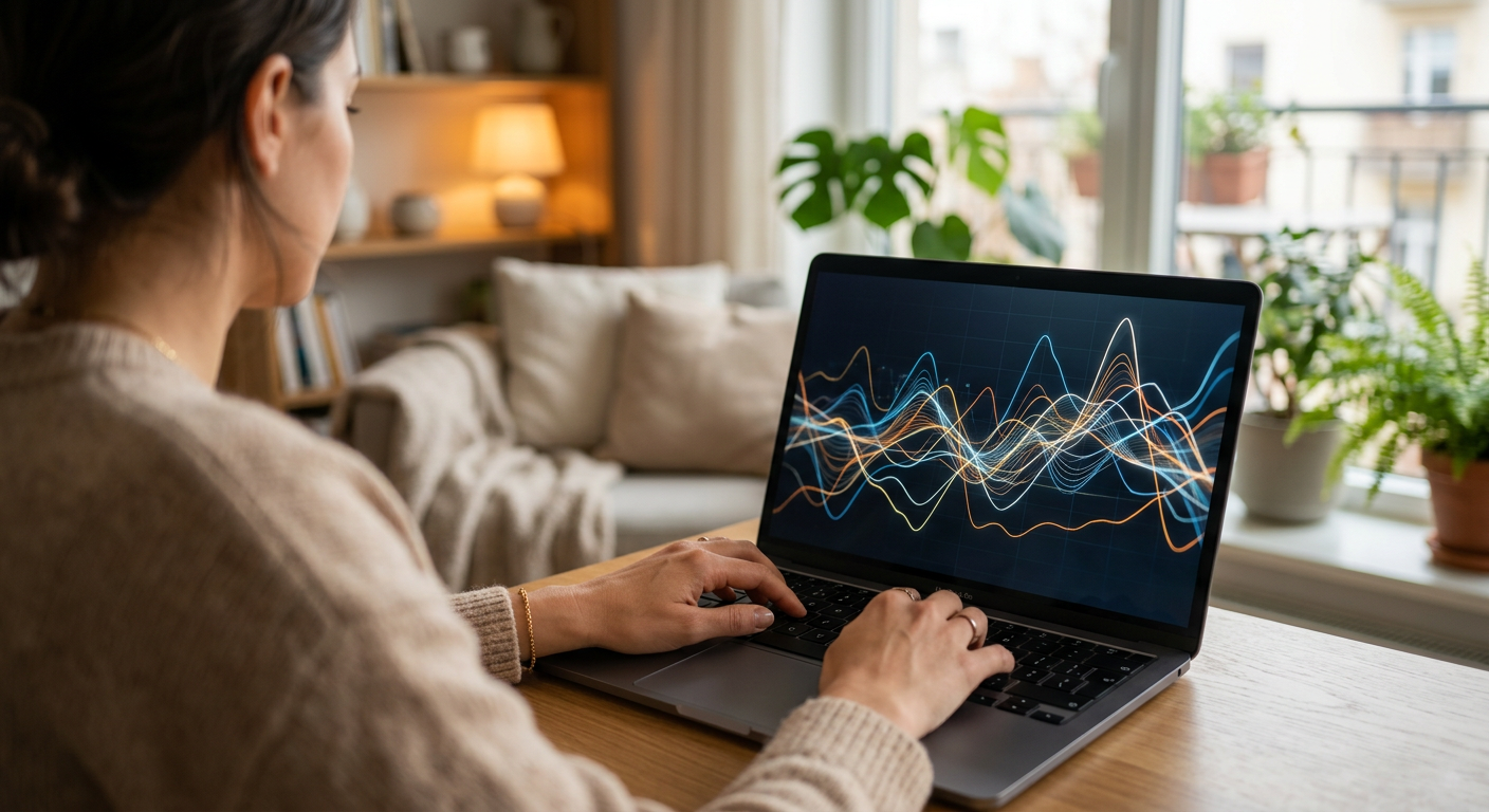 Trader analyzing real-time data charts on a laptop representing market sentiment and probability trends