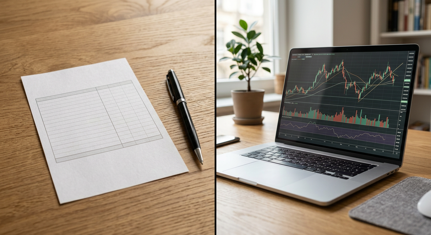 Split image concept showing traditional sports betting slip versus digital trading chart