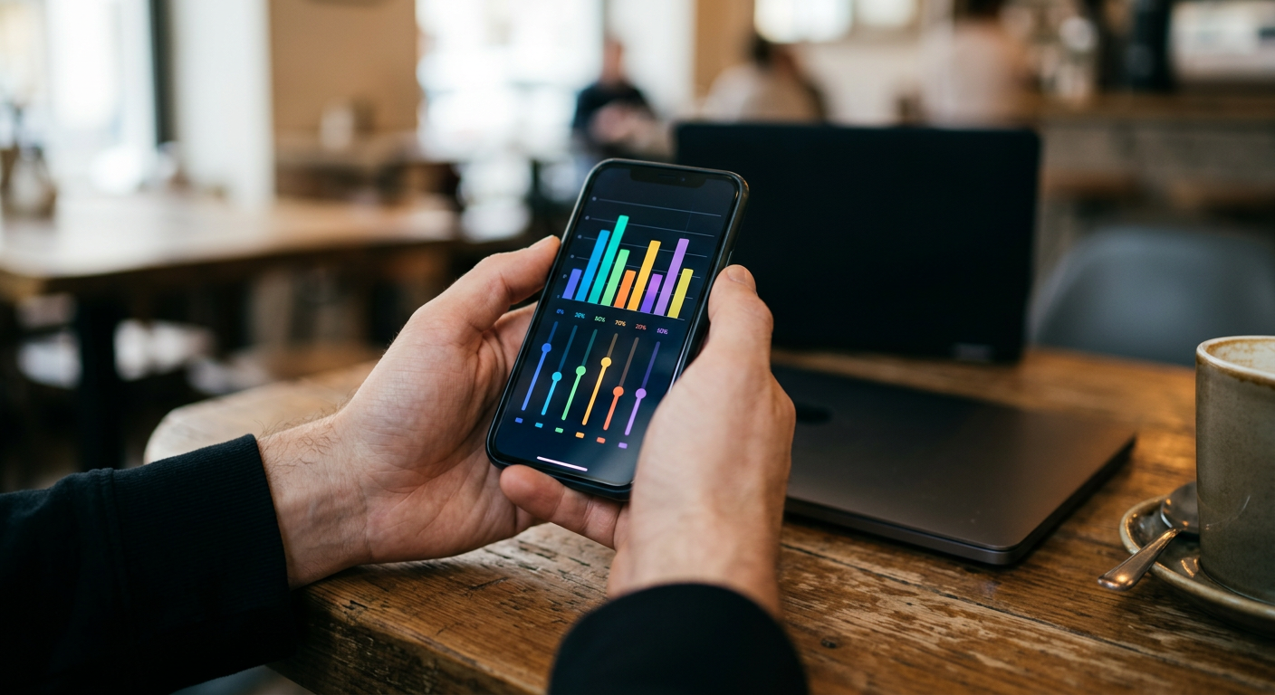Close-up of hands using a smartphone to check betting market odds