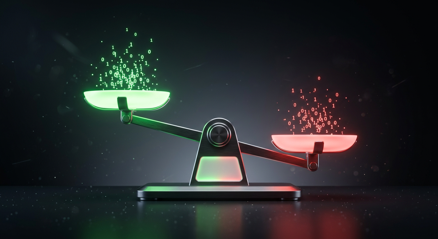 Digital scale balancing yes and no concept representing binary contract outcomes