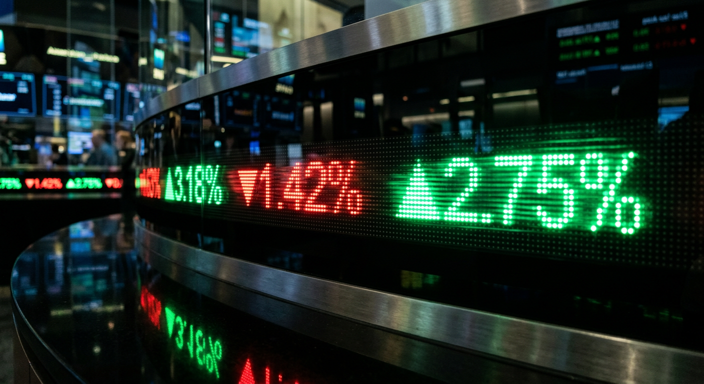 Stock ticker style display showing fluctuating probability percentages