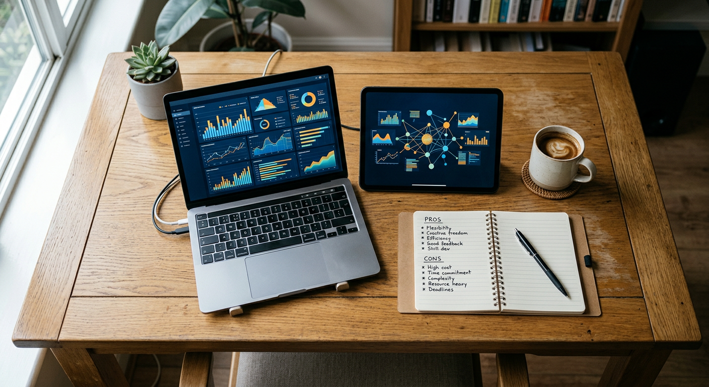 Person comparing multiple trading platforms on tablet and laptop