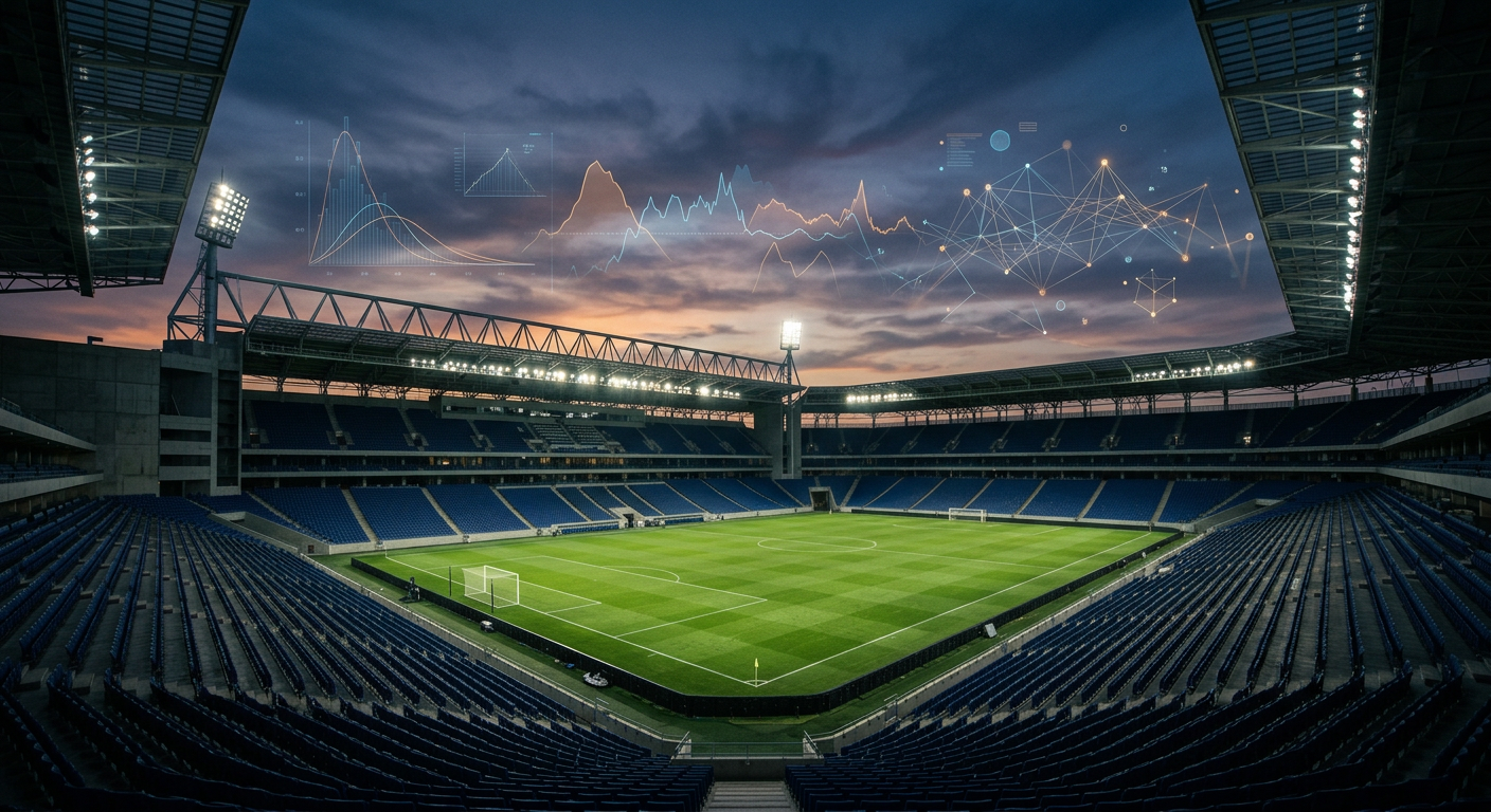 Stadium scoreboard and sports betting concept blending with financial market imagery