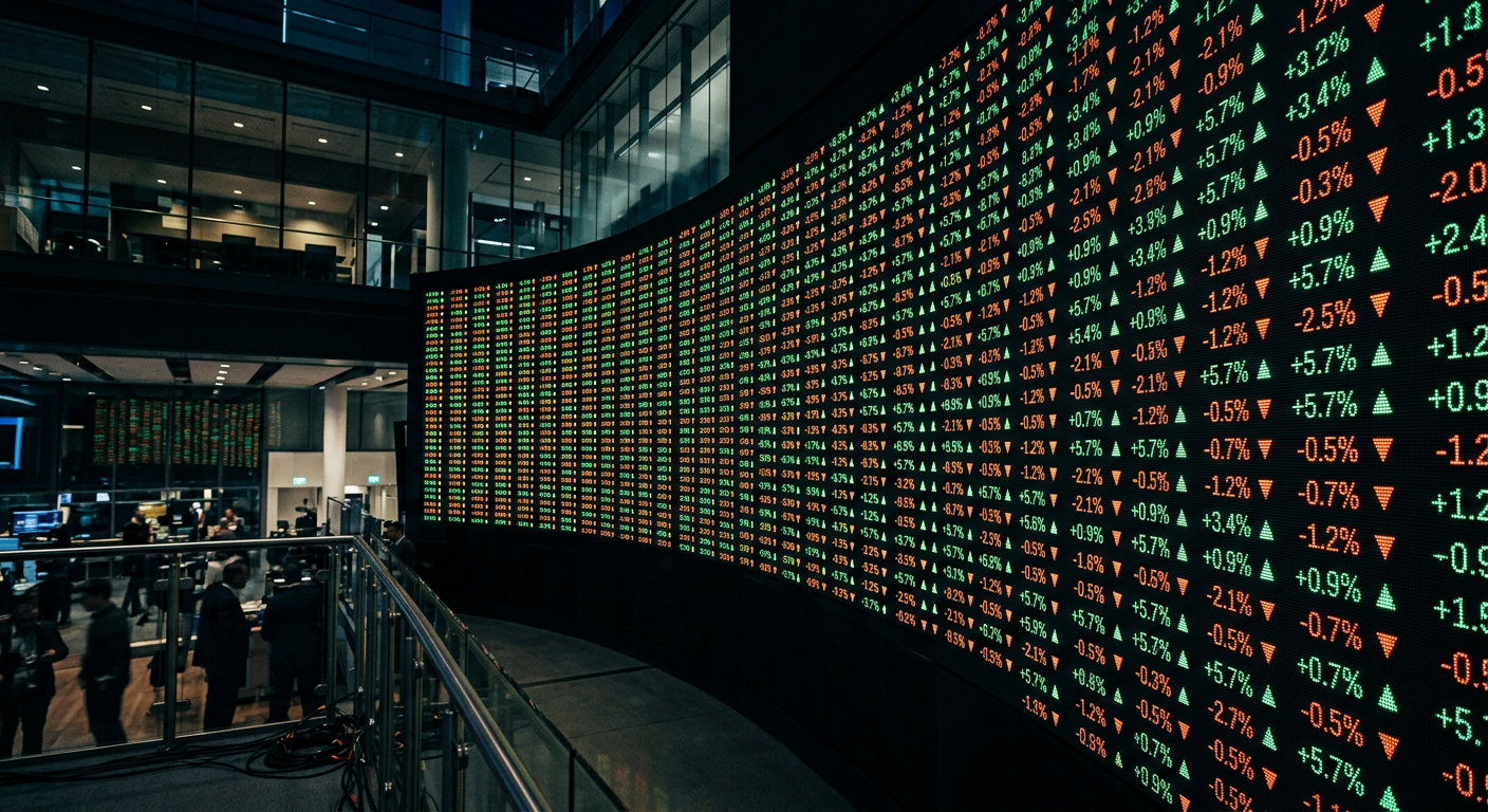 Stock market style ticker board with rising and falling probability percentages