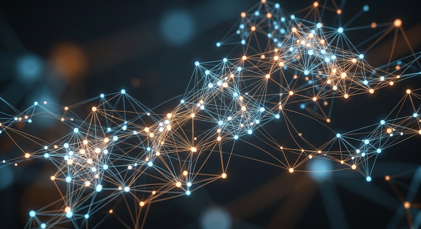 Digital network of interconnected nodes representing online community discussions