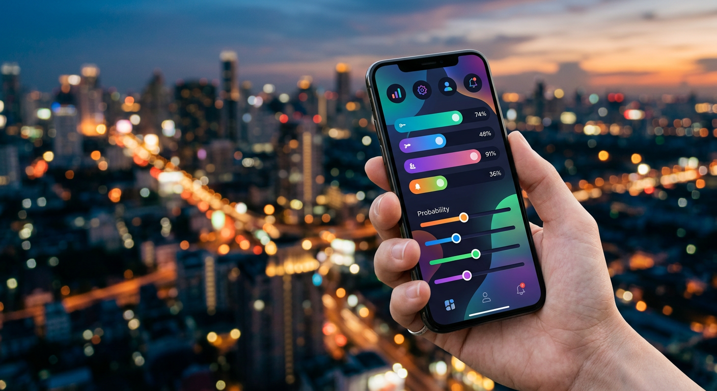 Smartphone showing app interface for online betting and trading markets
