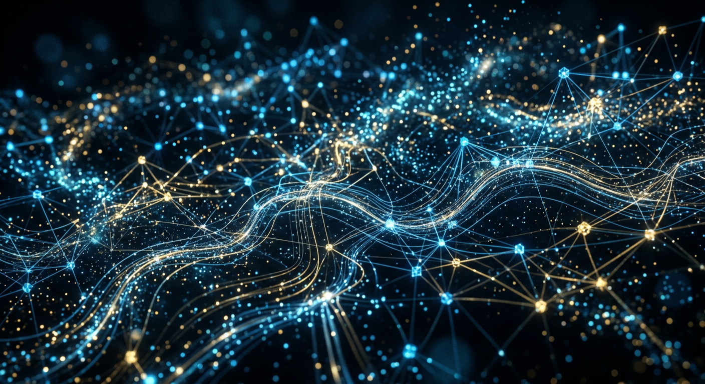 Digital network of interconnected nodes representing information flow