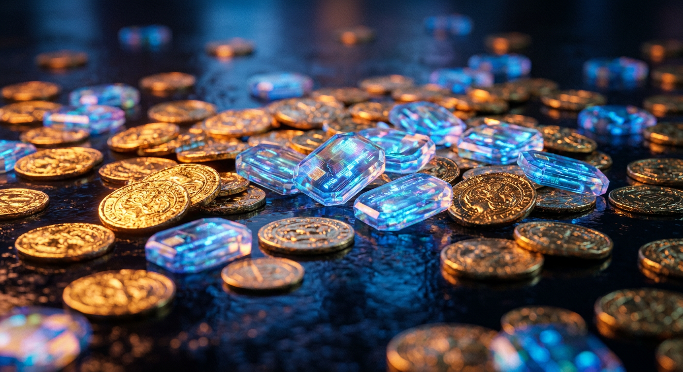Glowing coins and credits symbolizing virtual arcade game currency