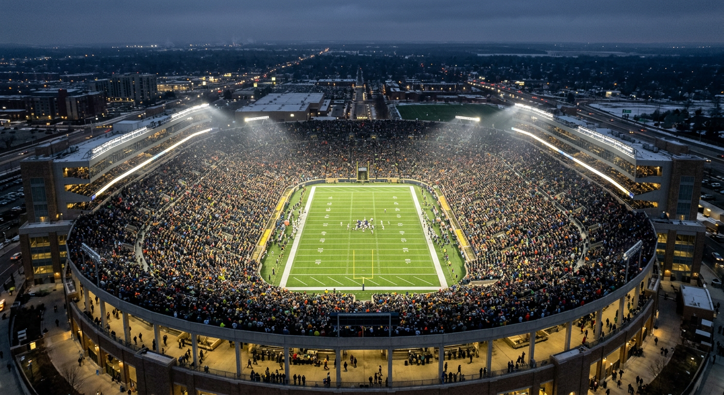 Aerial view of a football stadium bracket-style seating arrangement during playoff season