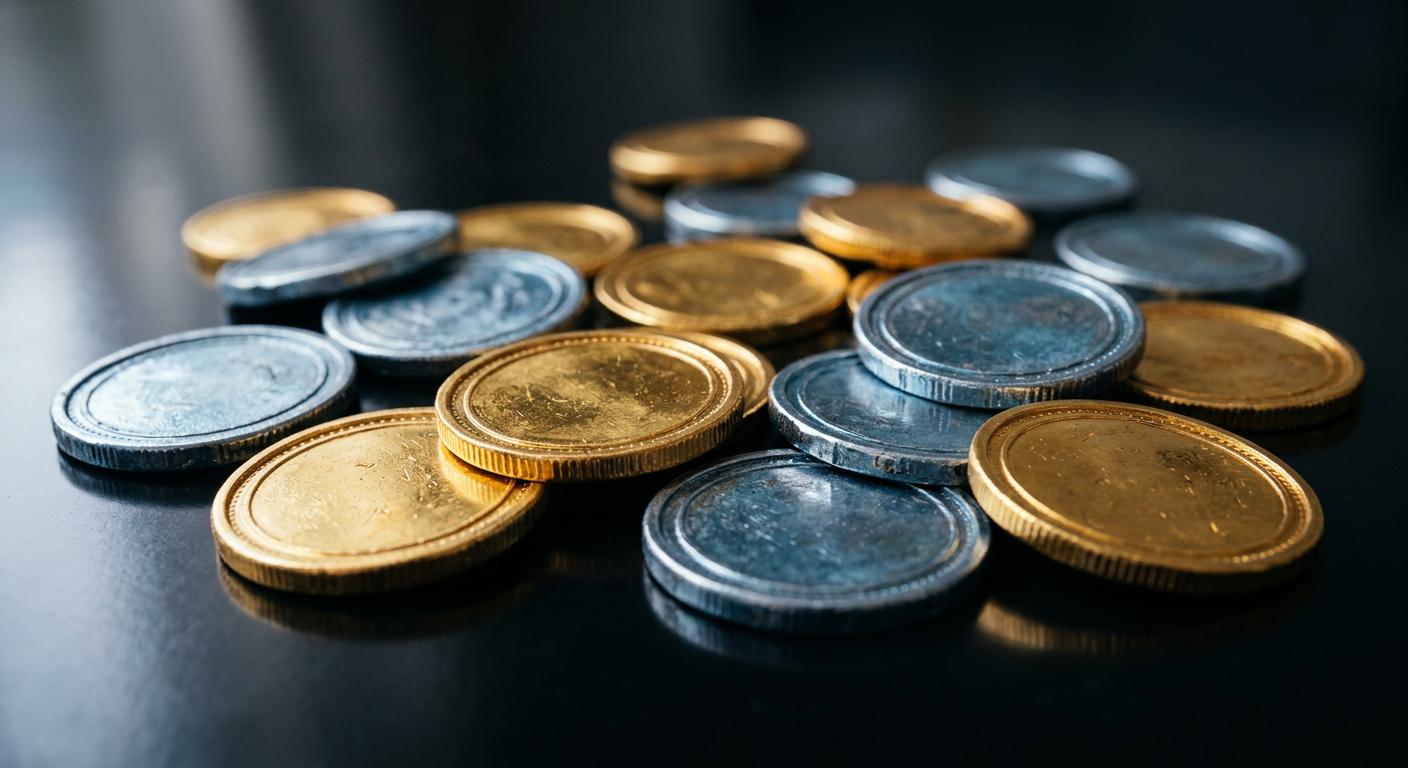 Digital illustration concept of gold coins and sweep coins representing two virtual currencies in sweepstakes gaming