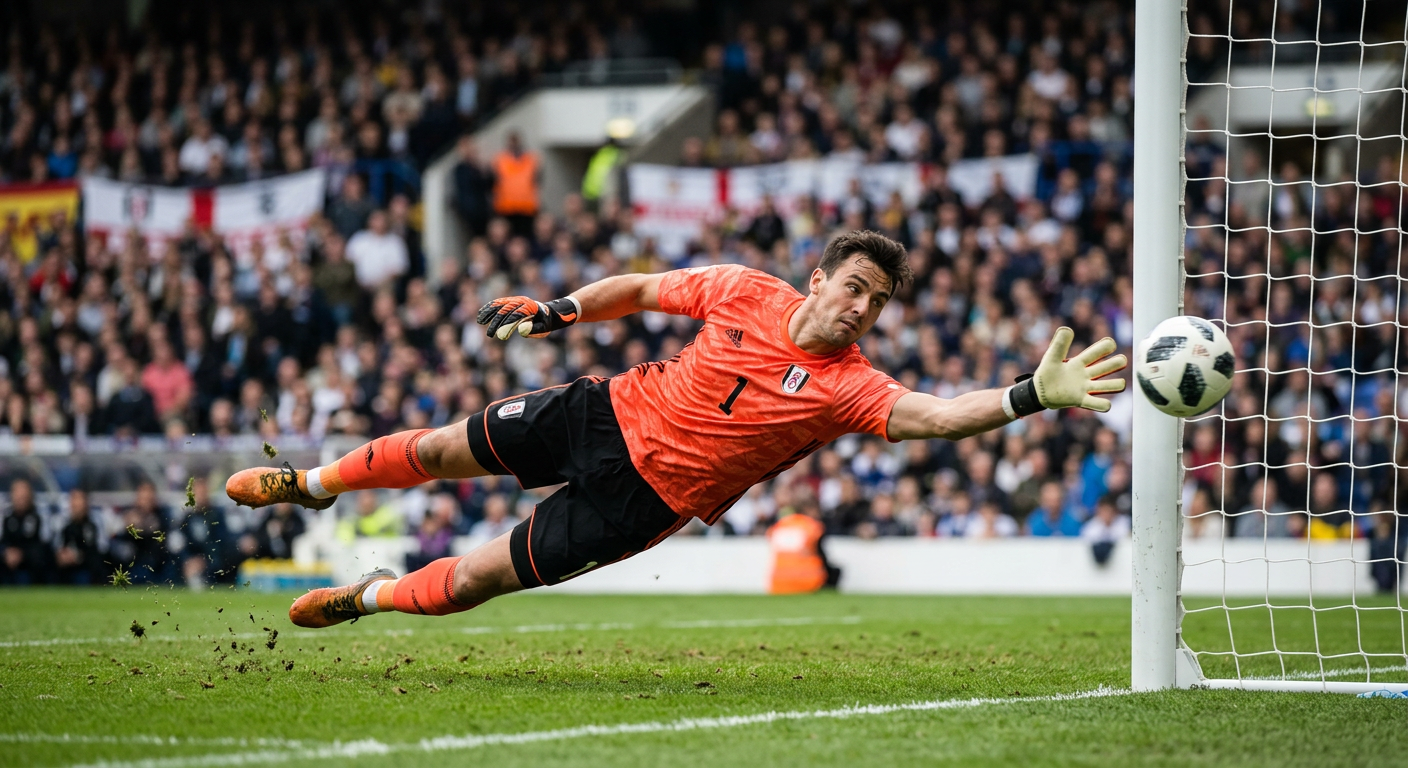 Goalkeeper diving to save a shot inside the penalty box during a match