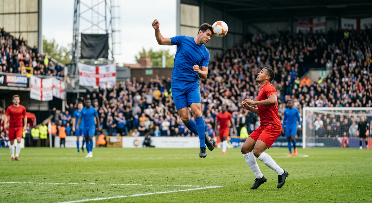 Center back defender heading the ball away from danger near the goal