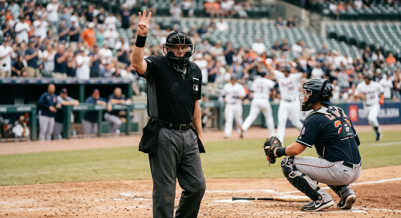 Umpire signaling three outs to end a half-inning
