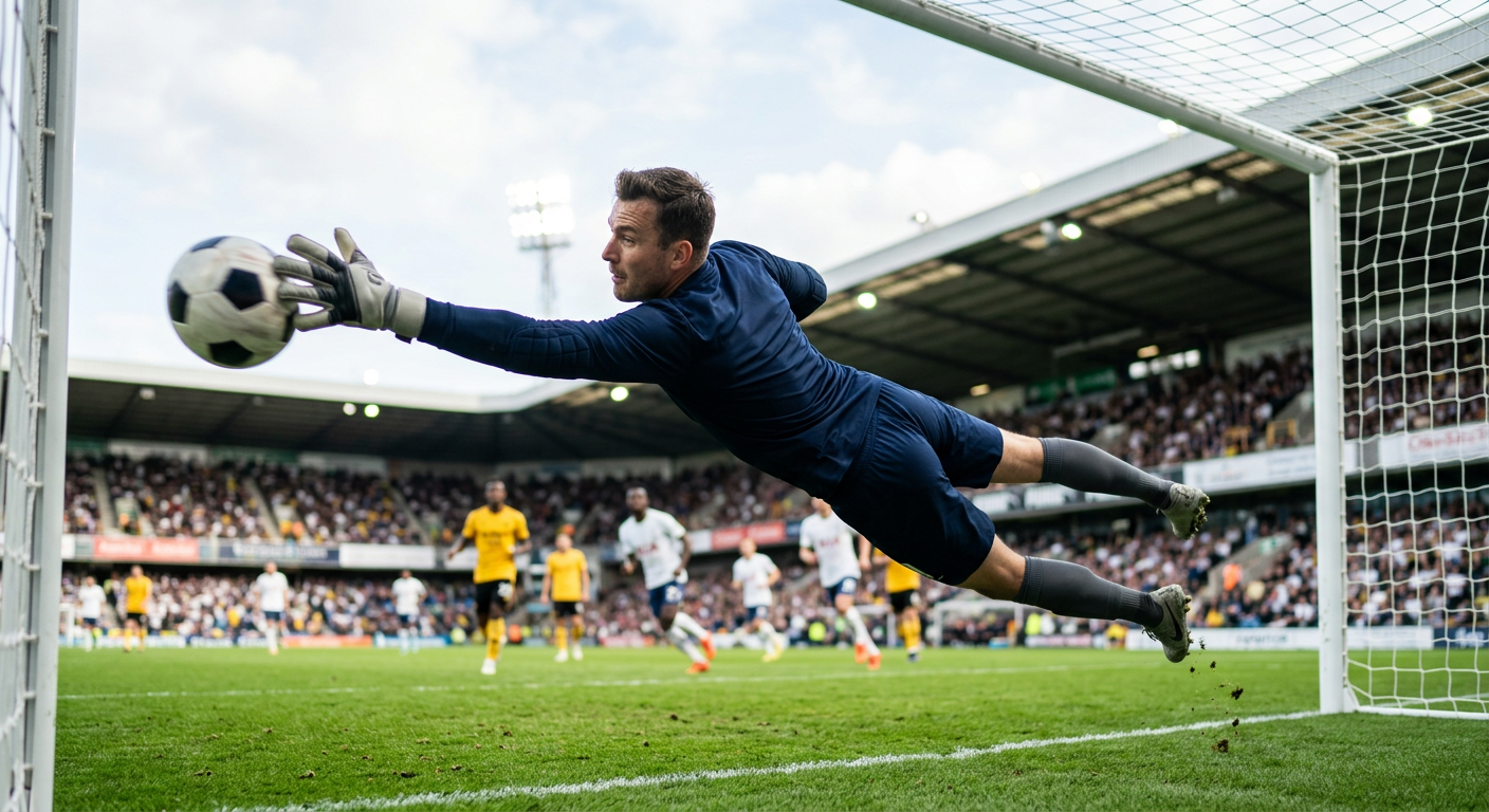 Goalkeeper diving to make a save in front of the goal