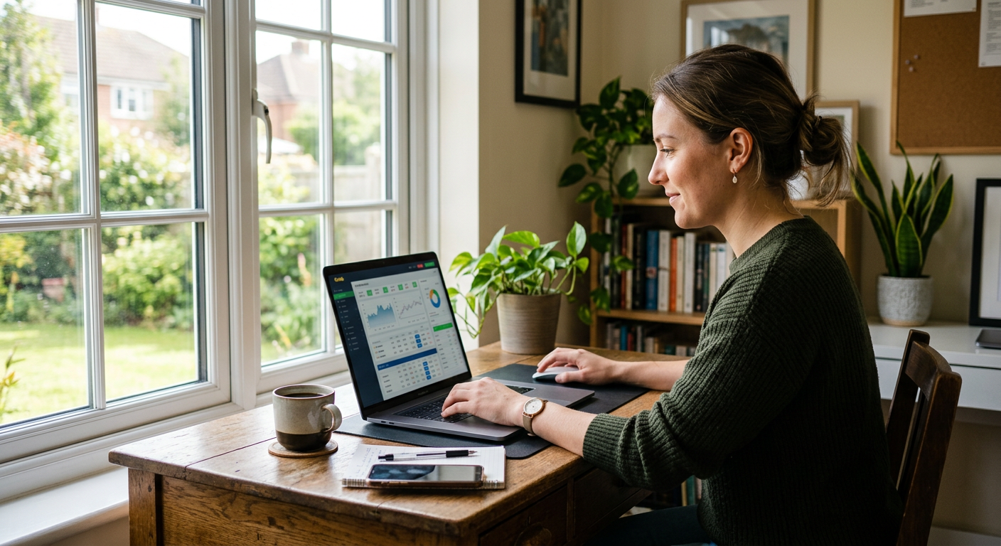 Person checking betting odds on a laptop at a home office desk